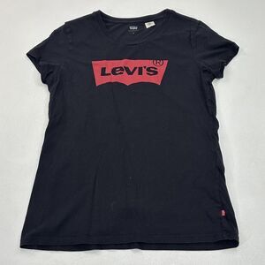 Levi's Women's Crewneck T-Shirt Black With Red Logo Red Batwing Logo, Size M